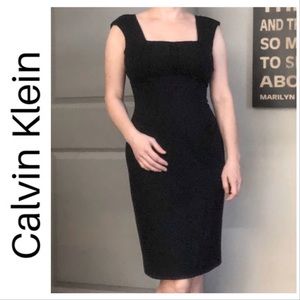 Beautiful Black Calvin Klein Career Sheath Dress Square Neck